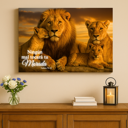 Familia de Leones – Cuadro de Inspiración de Fe y Protección