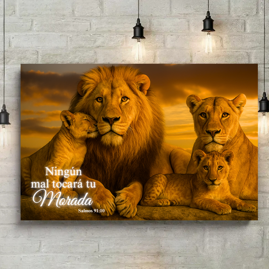 Familia de Leones – Cuadro de Inspiración de Fe y Protección