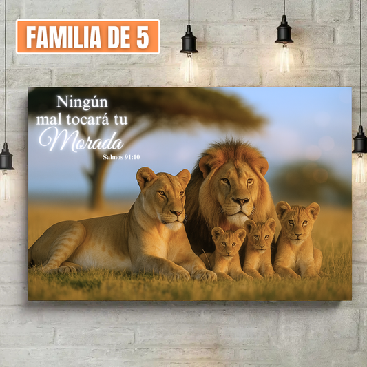 Familia De Leones - Cuadro De Union y Fortaleza Familiar En Dios - Familia de 5