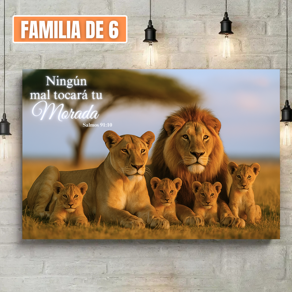 Familia De Leones - Cuadro De Union y Fortaleza Familiar En Dios - Familia de 6